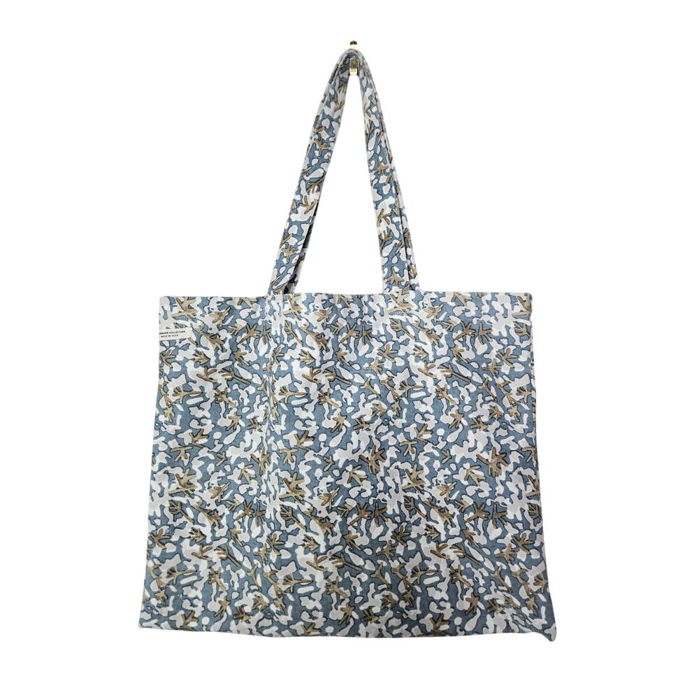 Mirth Handmade Collection India Blue Printed Canvas Tote Bag Cottage Casual